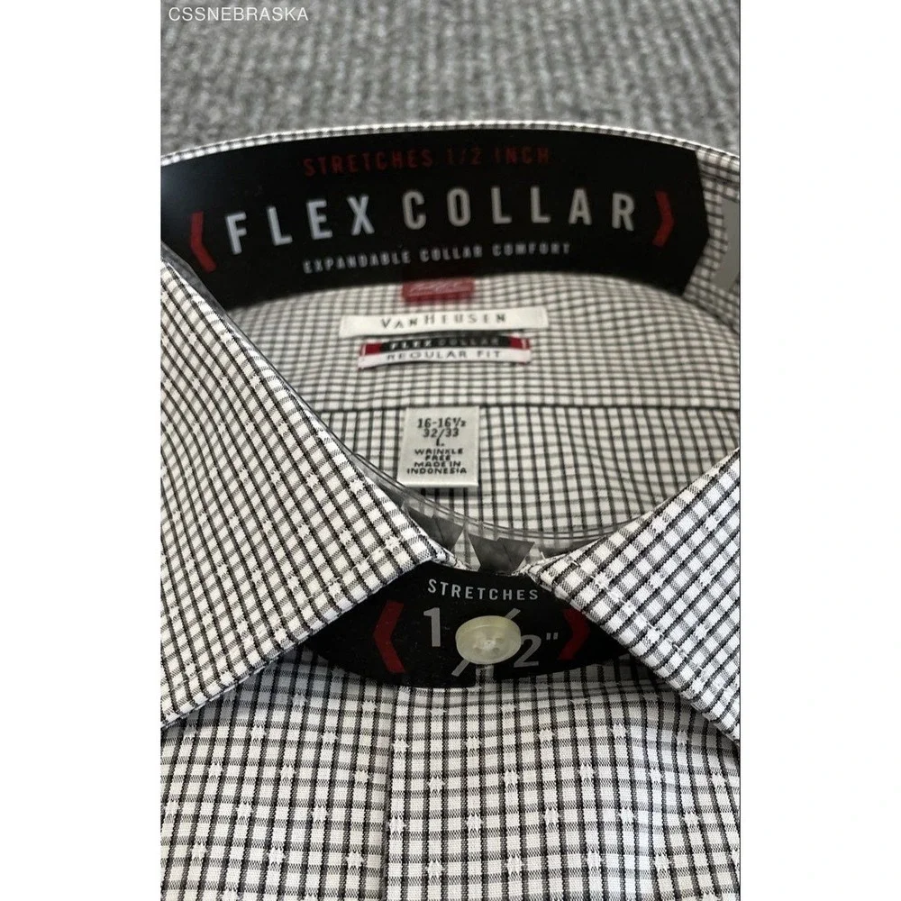 Van Heusen Men's Dress Shirt Flex Collar Regular Fit Black White Check NWT Sz L